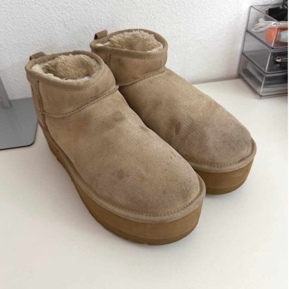 UGG Classic Ultra Mini Platform Boots Suede Mustard Seed Tan 1135092